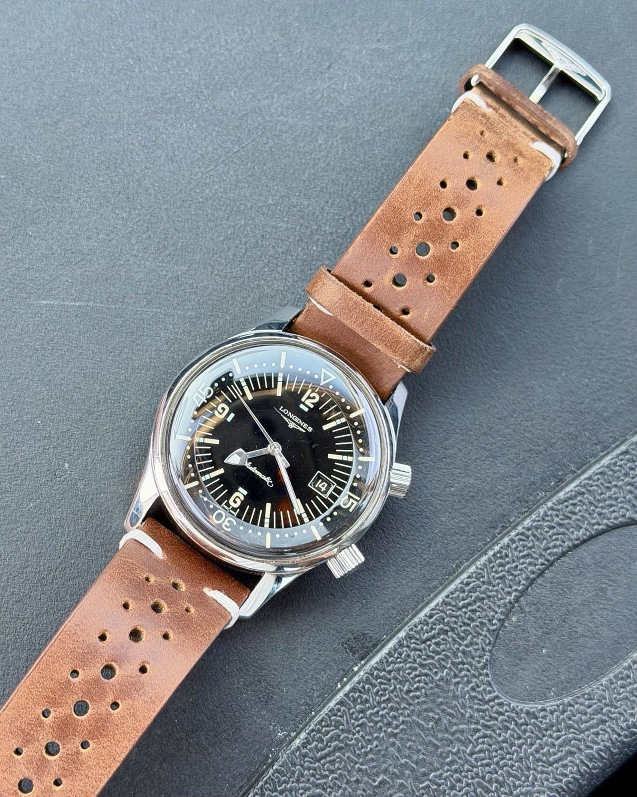 Longines Legend Diver Automatic Black Dial Date Brown Leather Strap Men’s