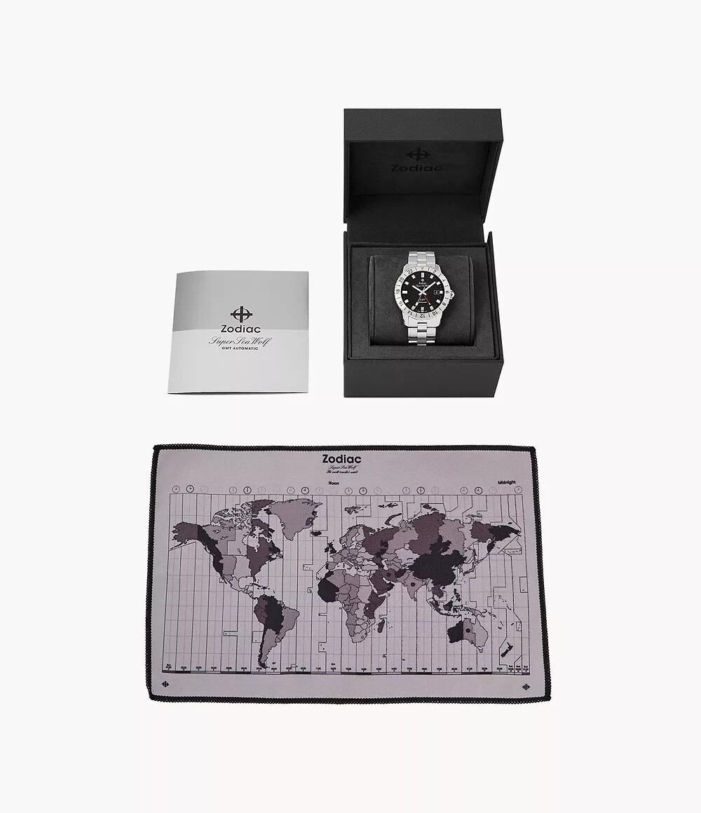Zodiac Super Sea Wolf GMT Black Dial Steel Bracelet Watch ZO9405