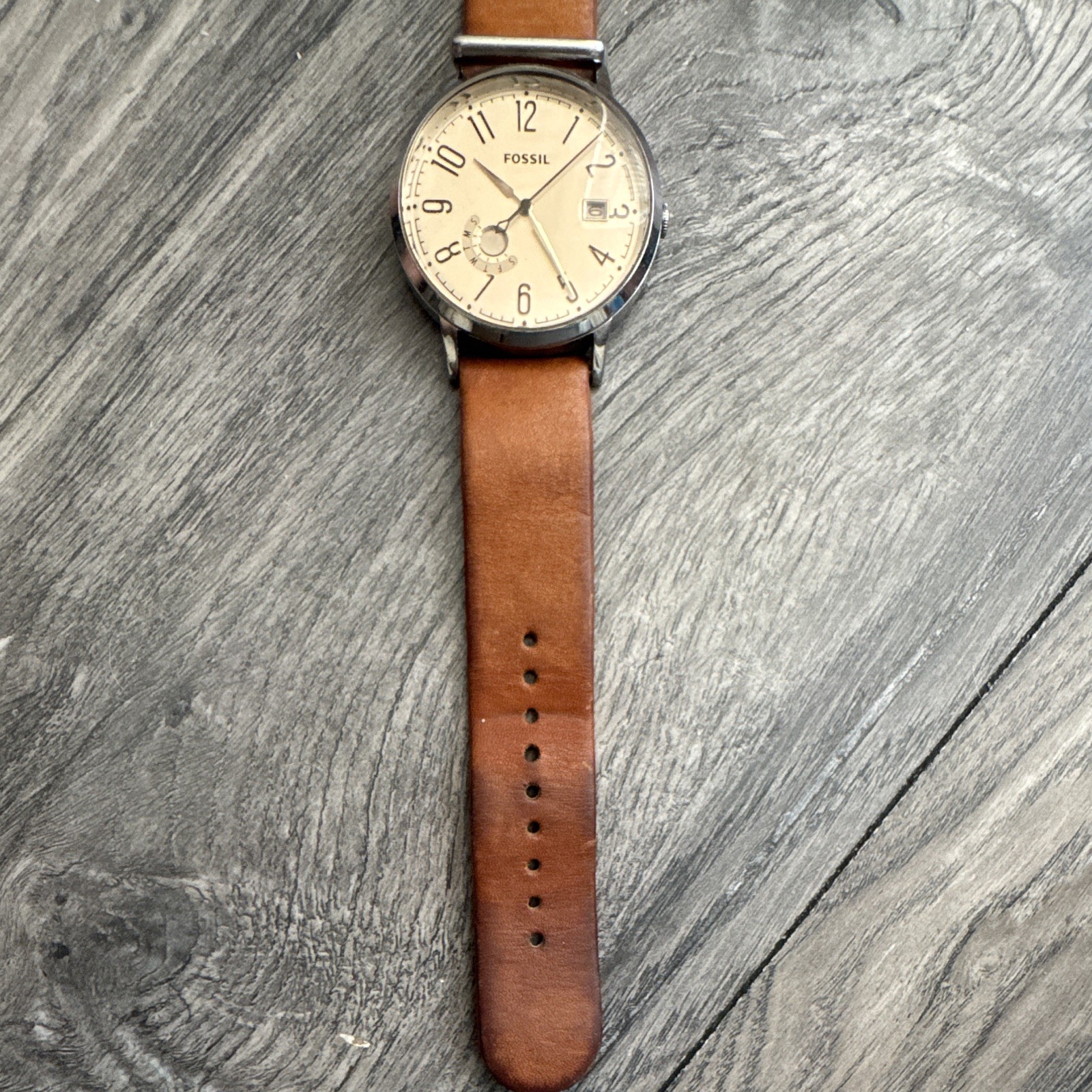 Fossil ES3958 Men’s Quartz Analog Date Watch 44mm Brown/Black Leather 50m