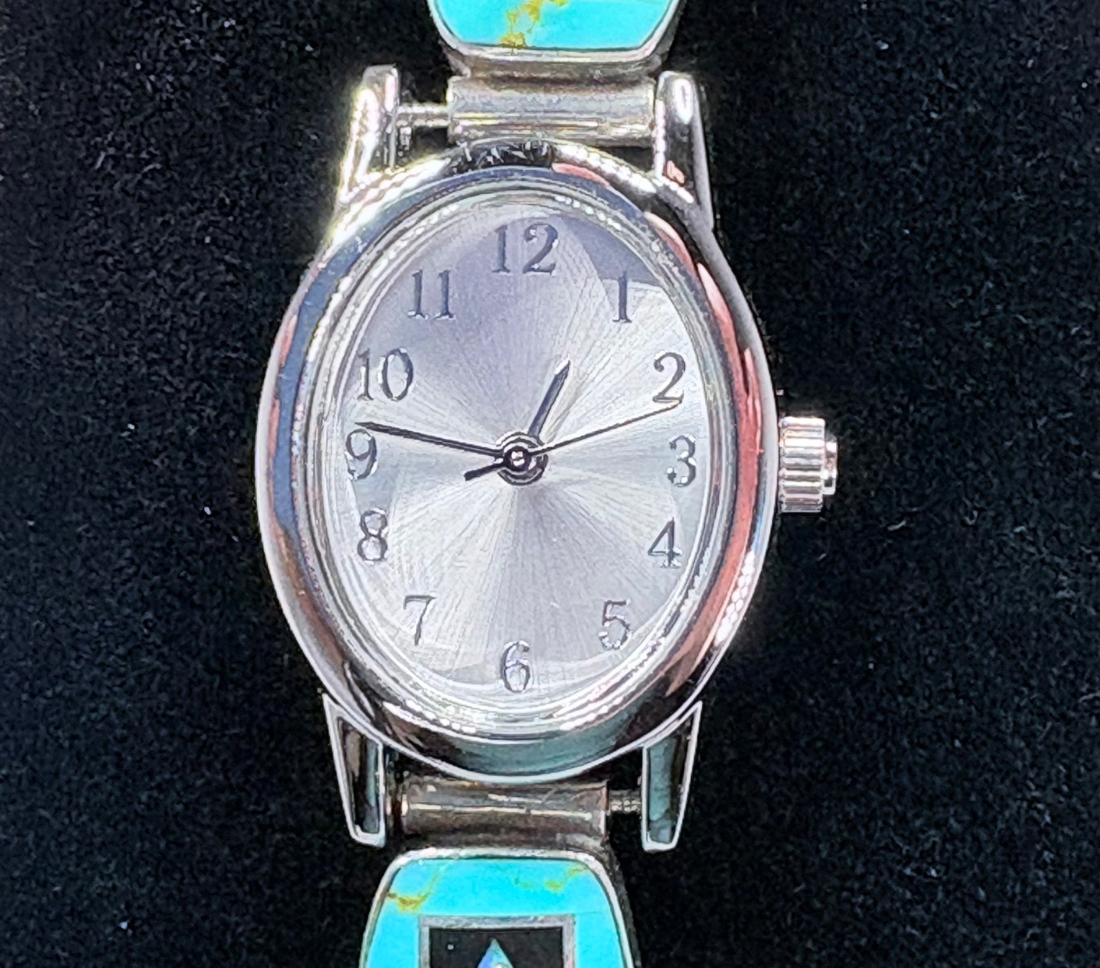 Southwest Style Women’s Bracelet Watch~Sterling, Turquoise, Lab Opal-New/Refurb.