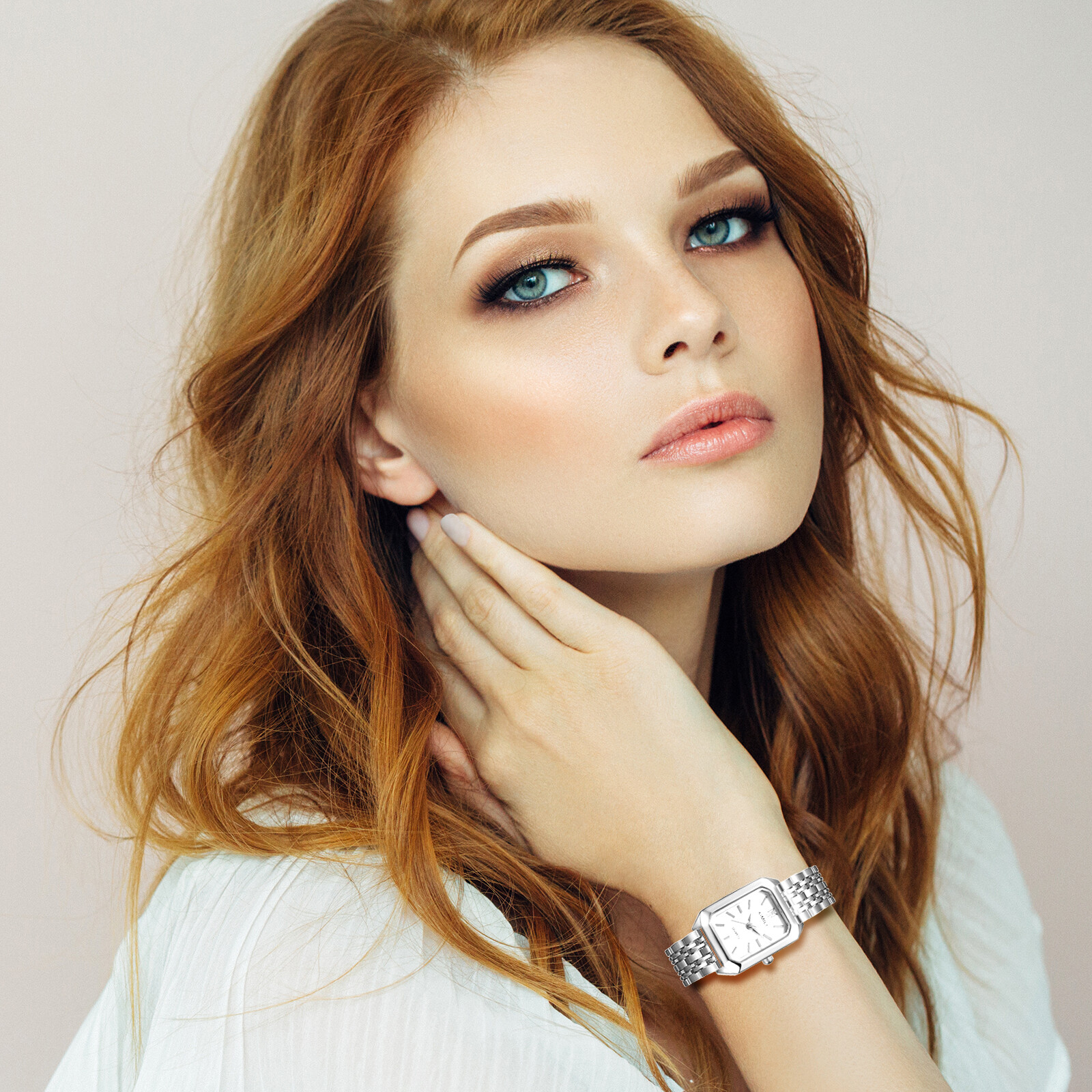 Women Stainless Steel Simple Square Dial Adjustable Band Quartz Dress WristWatch