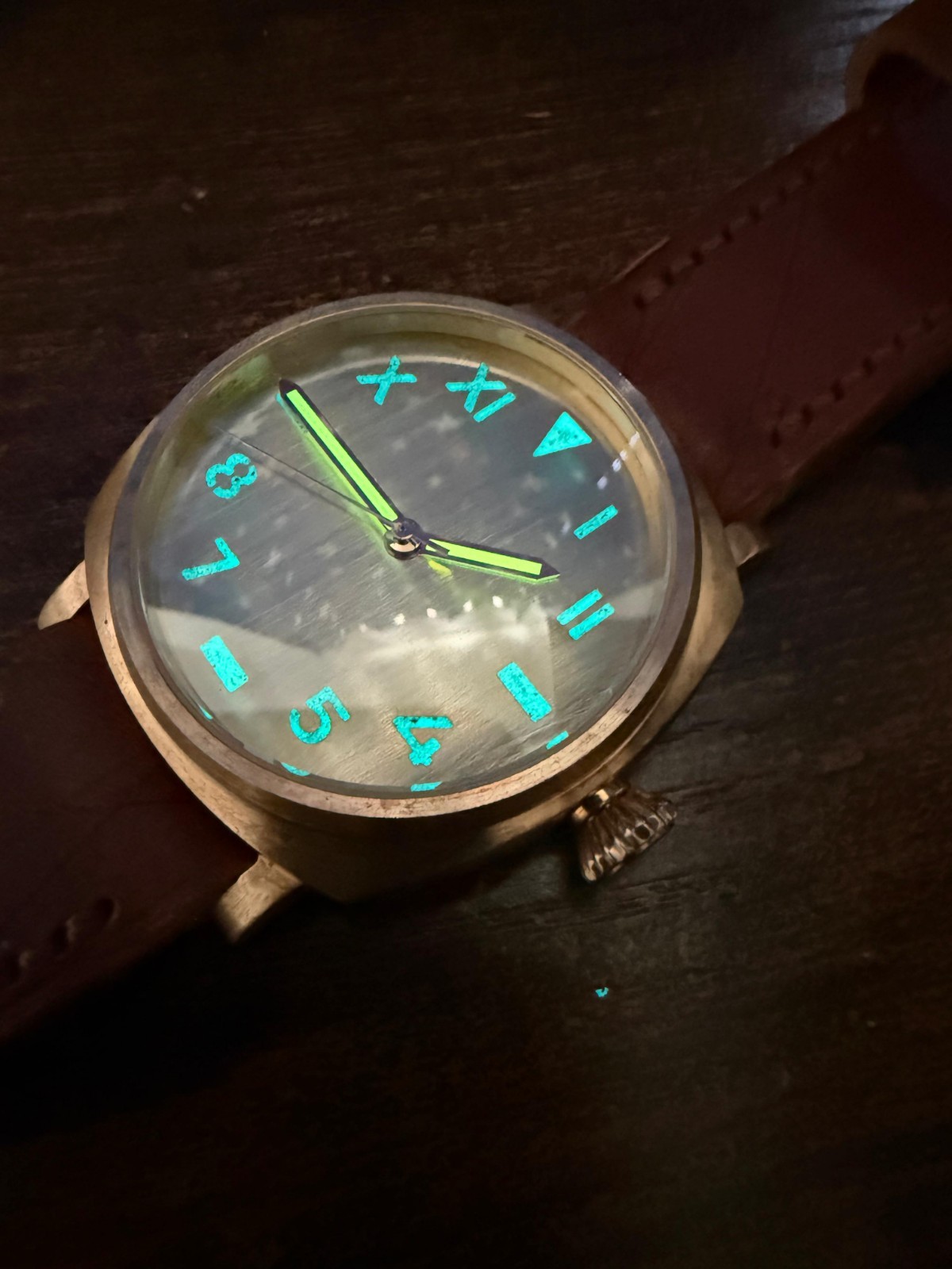 Bespoke bronze built Watch Nh35 Automatic Movement Handmade strap