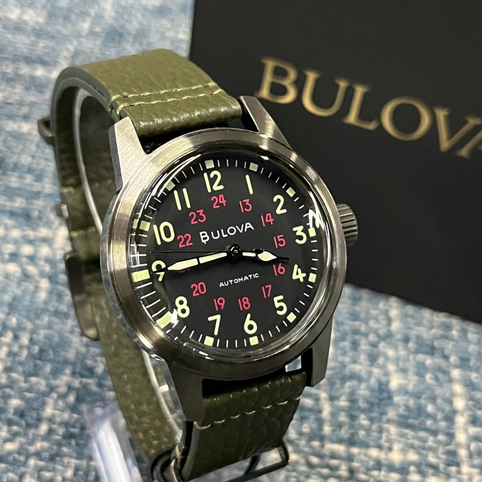 Bulova Hack 98A255 Automatic 38MM Black Dial Leather Strap Men’s Watch *New