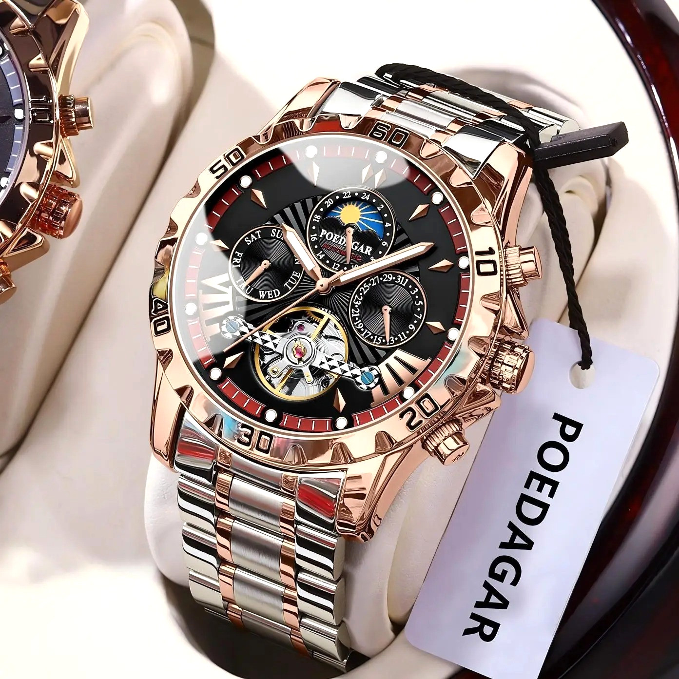43MM POEDAGAR Automatic Luxury Watch Men’s Waterproof Stainless Steel Analog NEW