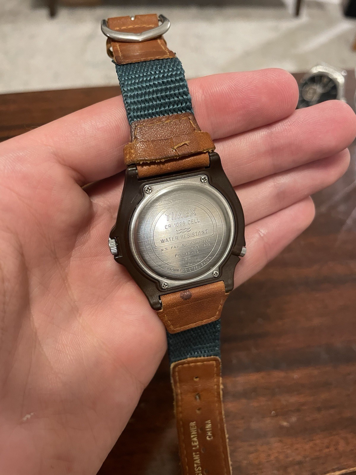 Rotating Green Bezel TIMEX Expedition Indiglo White Dial Leather/Nylon