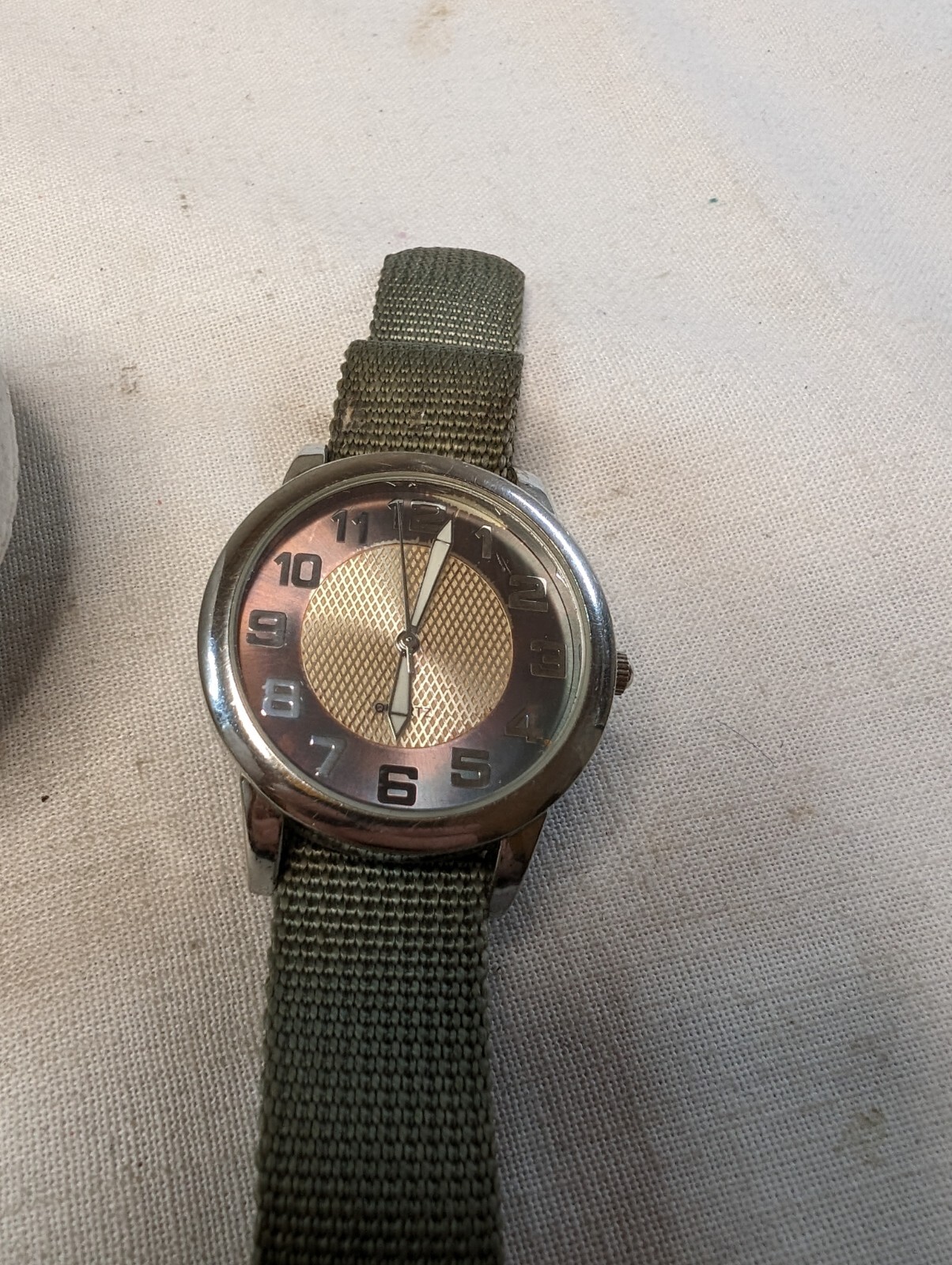 Gold And Bronze Tone Dial On One Piece Strap – Fashion Field Watch With New Batt