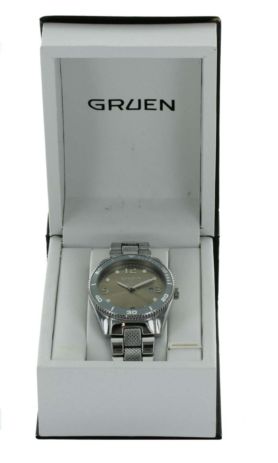 NIB Gruen Men’s Watch Quartz 43mm Case silver Tone light Brown DIAL GR0026