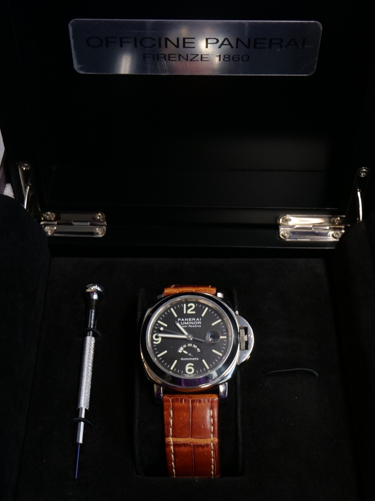 Panerai Luminor Power Reserve Automatic Mens Watch Brown Leather Band