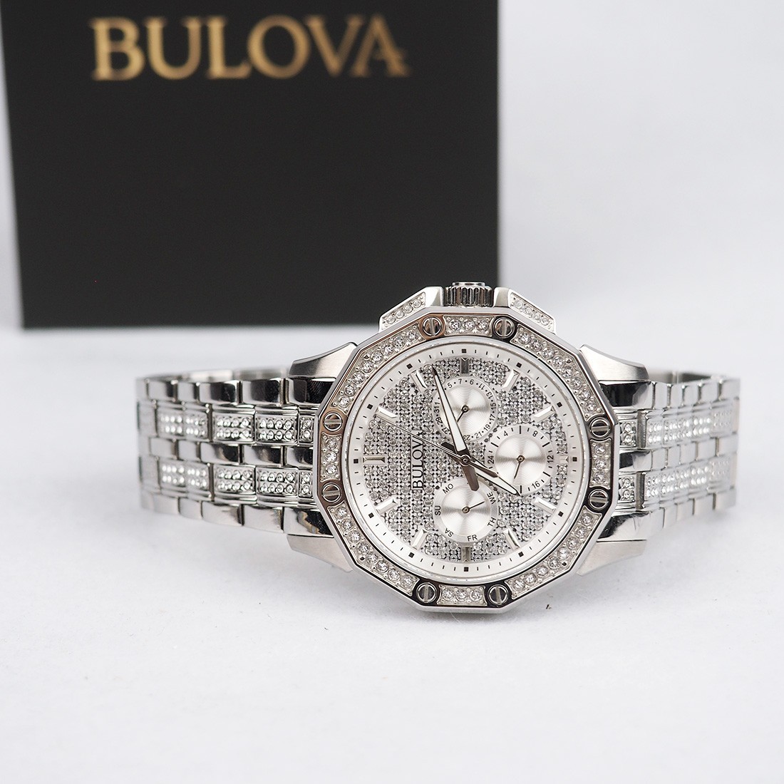 Bulova Octava Crystal 96C134 Silver-Tone Steel Strap Men’s Quartz Watch 41.5 mm