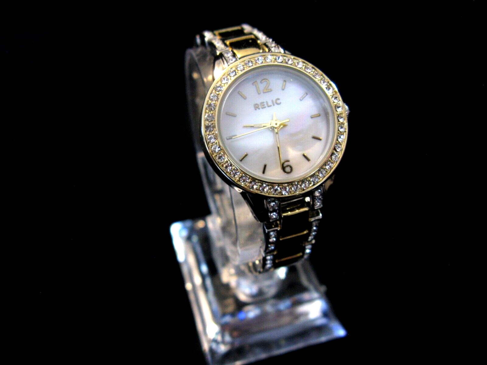 VTG RELIC Women’s Watch Quartz Gold Tone Rhinestone Dial New Battery