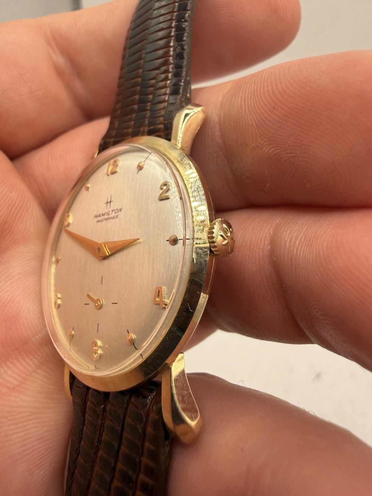 VINTAGE 1972 Hamilton Masterpiece 10K Solid Gold Mens Watch Sub Seconds RUNS