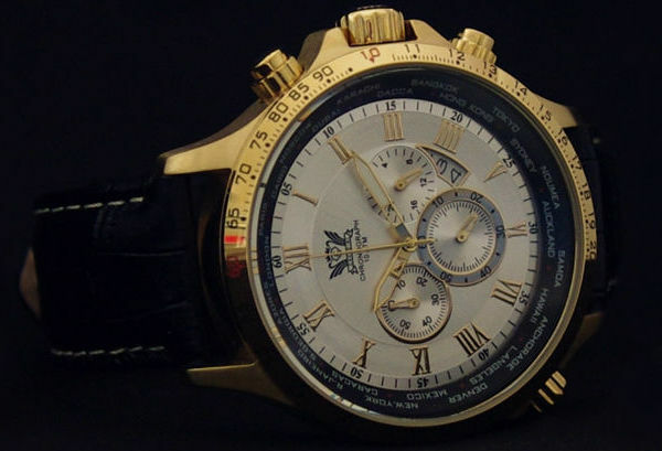 Chronograph Cavadini Men’s Watch Rotating GMT Inner Ring CV-1606 Stainless Steel