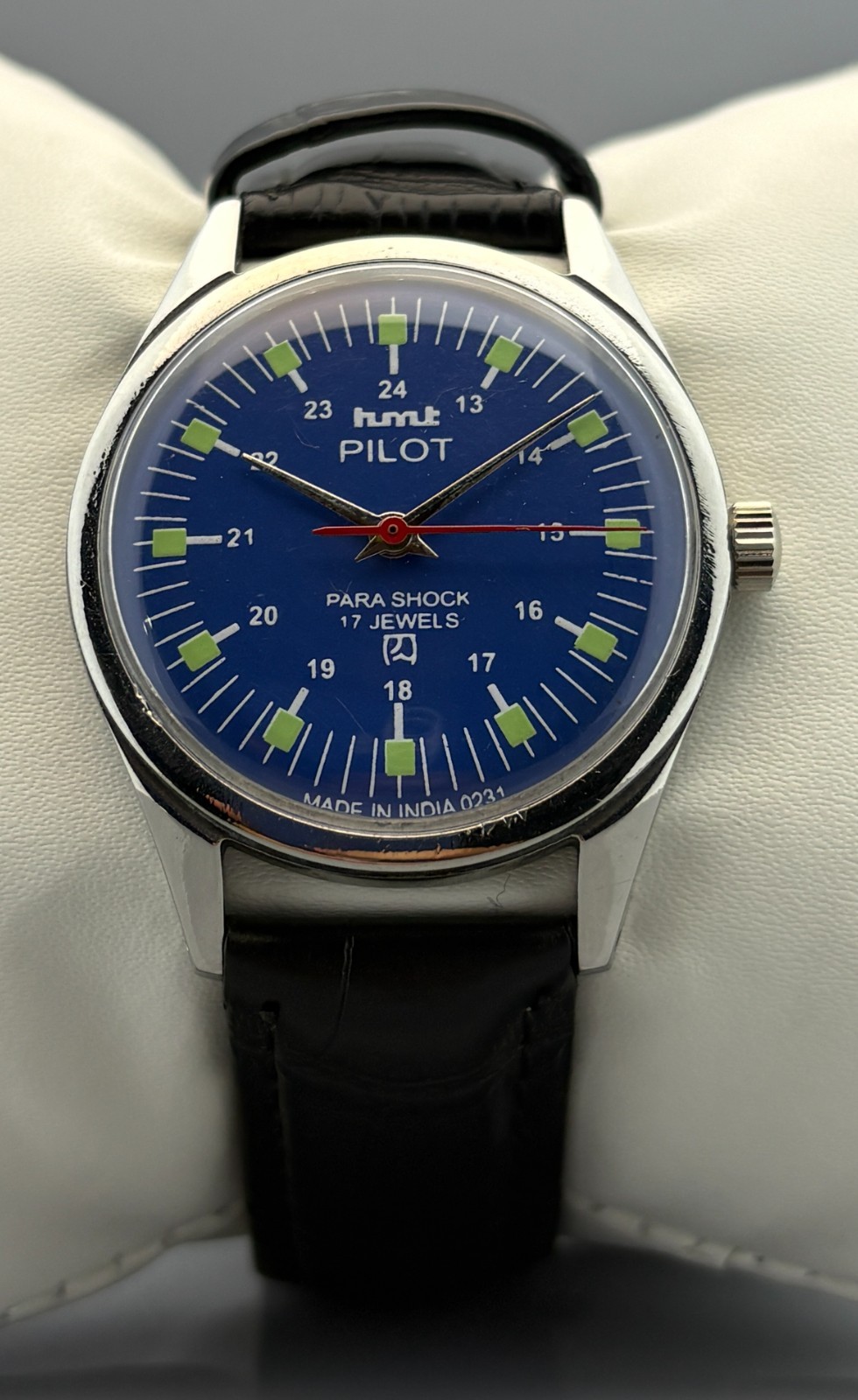 Vintage Men’s HMT Pilot Para Shock 17 Jewels Automatic Blue Dial Wristwatch