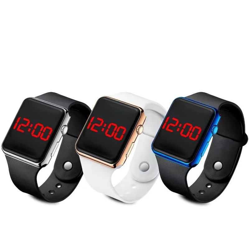 Digital Watch for Men Women LED Electronic Sport Watch Black Silicone 1pcs