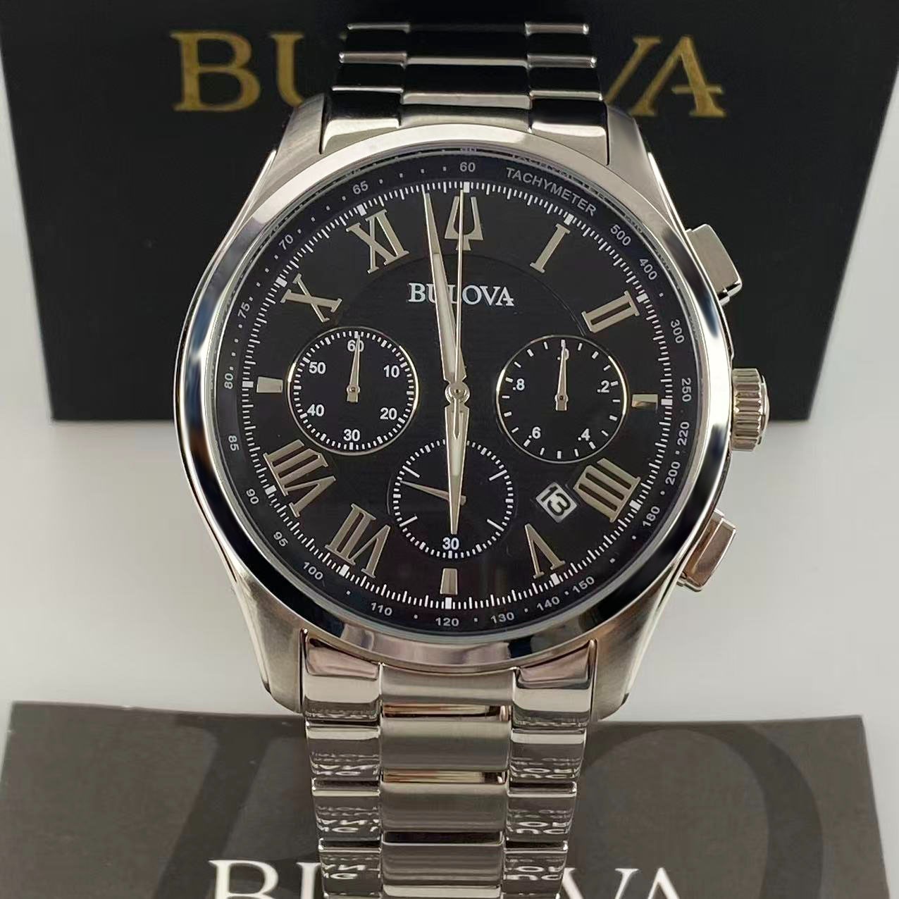 New Bulova Wilton Men’s Chronograph Quartz Watch Black Dial 96B288 46.5 mm