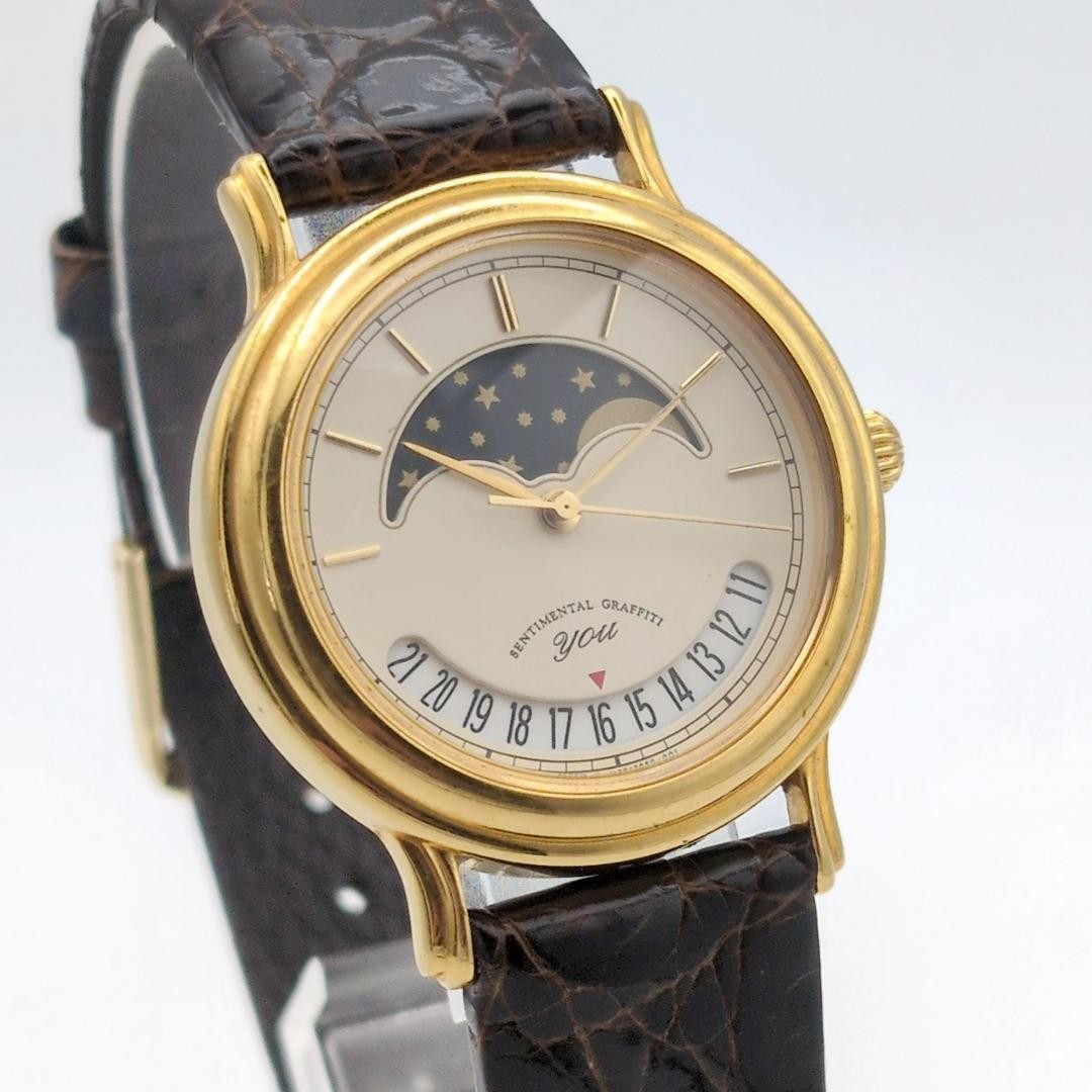 Orient Centimental Graphiti You Moon Phase Watch Gold Dial wrist 18cm