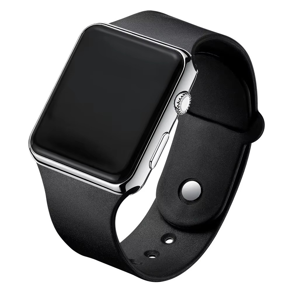 Digital Watch for Men Women LED Electronic Sport Watch Black Silicone 1pcs
