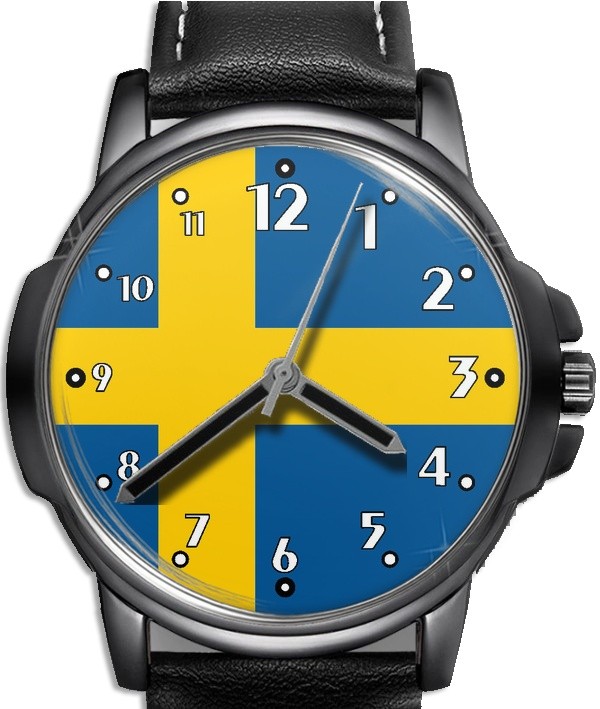 Flag Of Sweden Collectable Leather Strap Big Dial Gift Wrist Watch