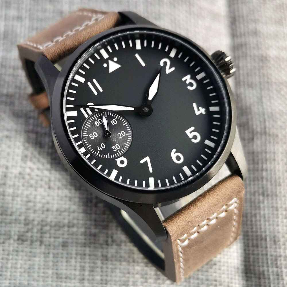 Solid 42mm CORGEUT black sterile dial 6497 hand winding men watch sapphire glass