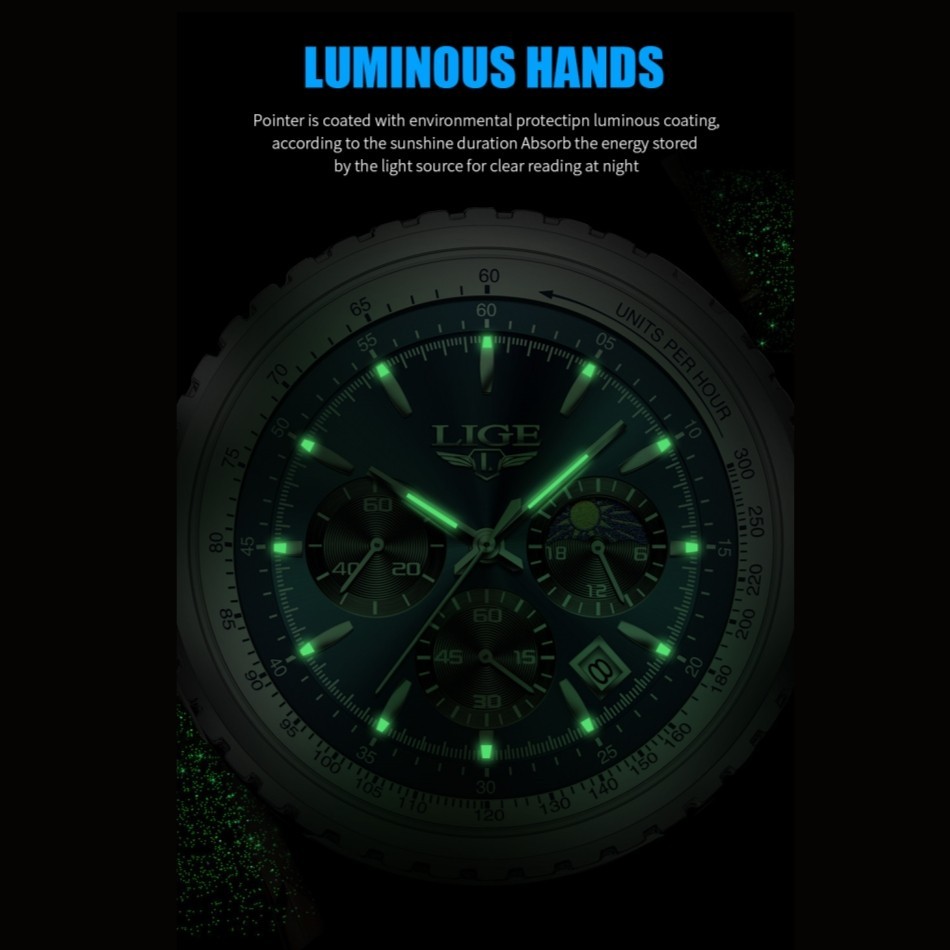 LIGE Men Watch Quartz Luminous Calendar 3ATM Waterproof Daily Casual Wristwatch