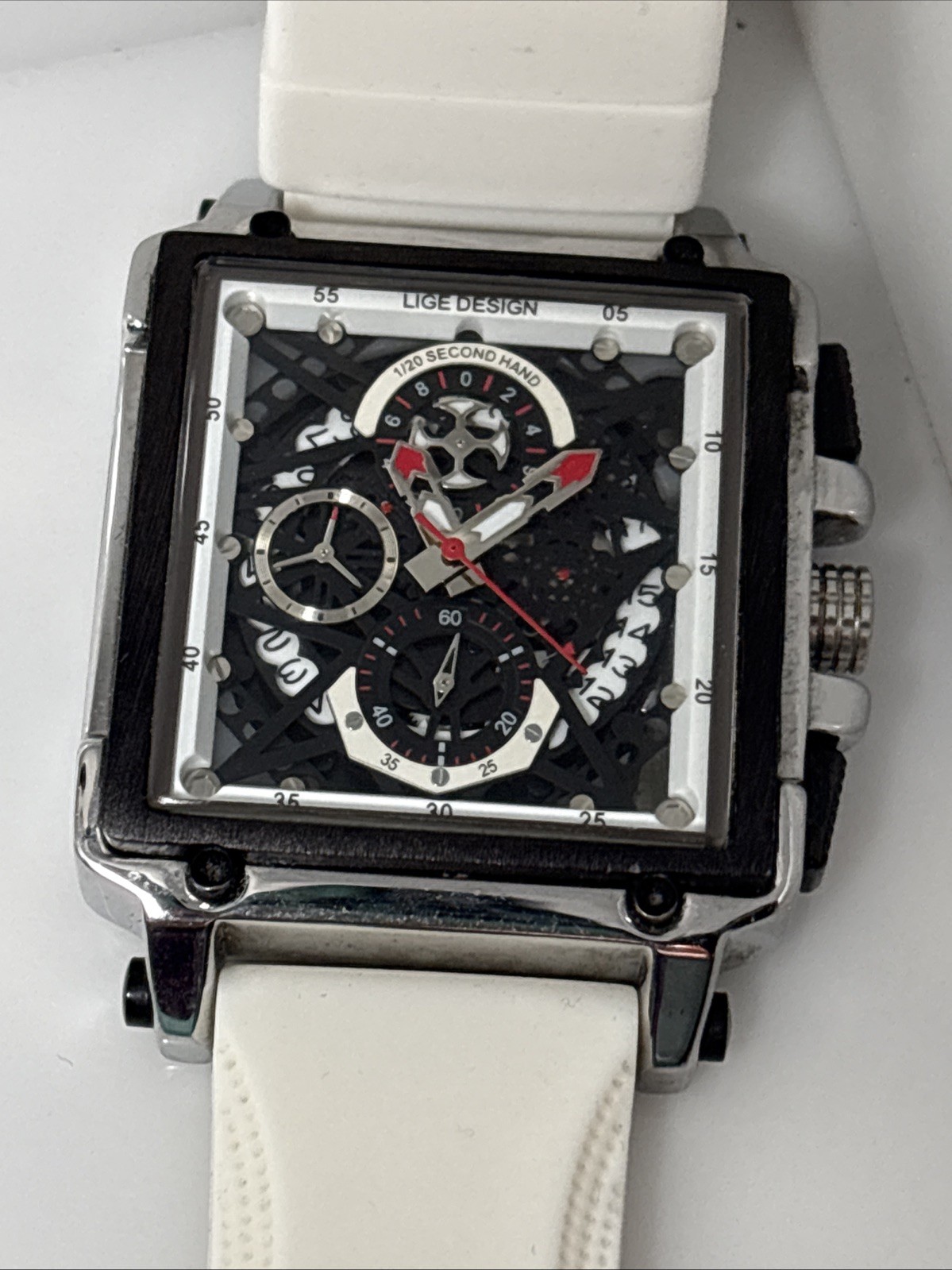 LIGE Sport Watch Men Dream Square Big Dial Quartz Wristwatch White Strap