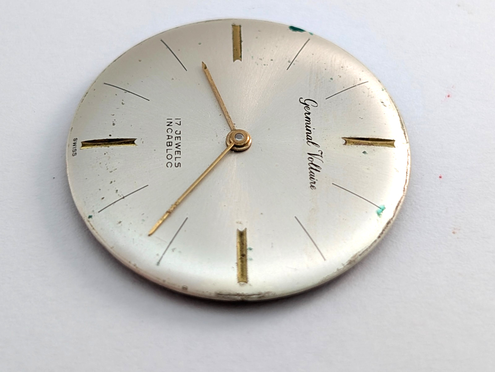 Vintage GERMINAL VOLTAIRE 17 Jewels Men’s 30mm Swiss Watch Movement PARTS REPAIR