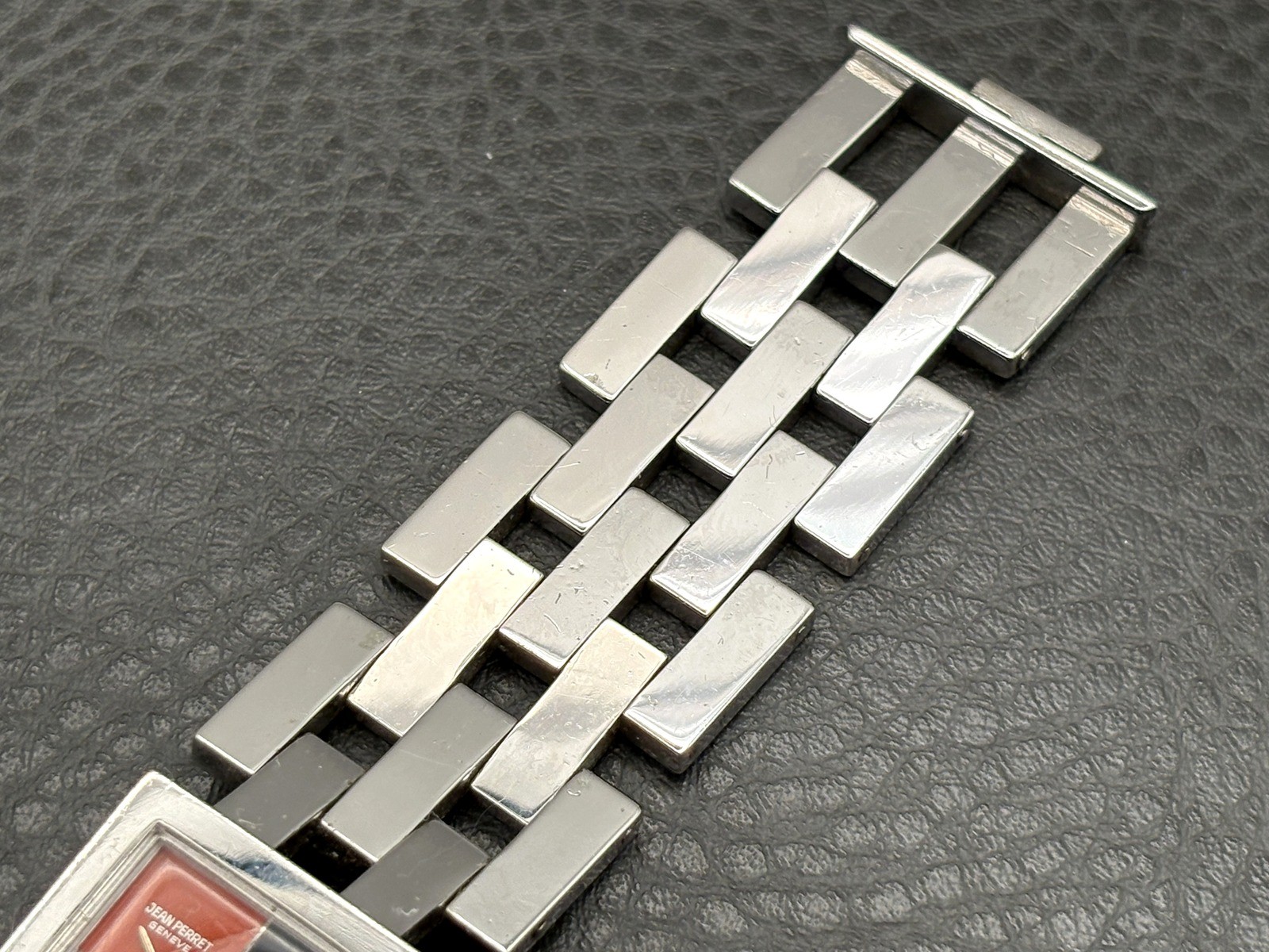 Jean Pierret Geneve Stainless Steel Square Watch Red Black Dial READ