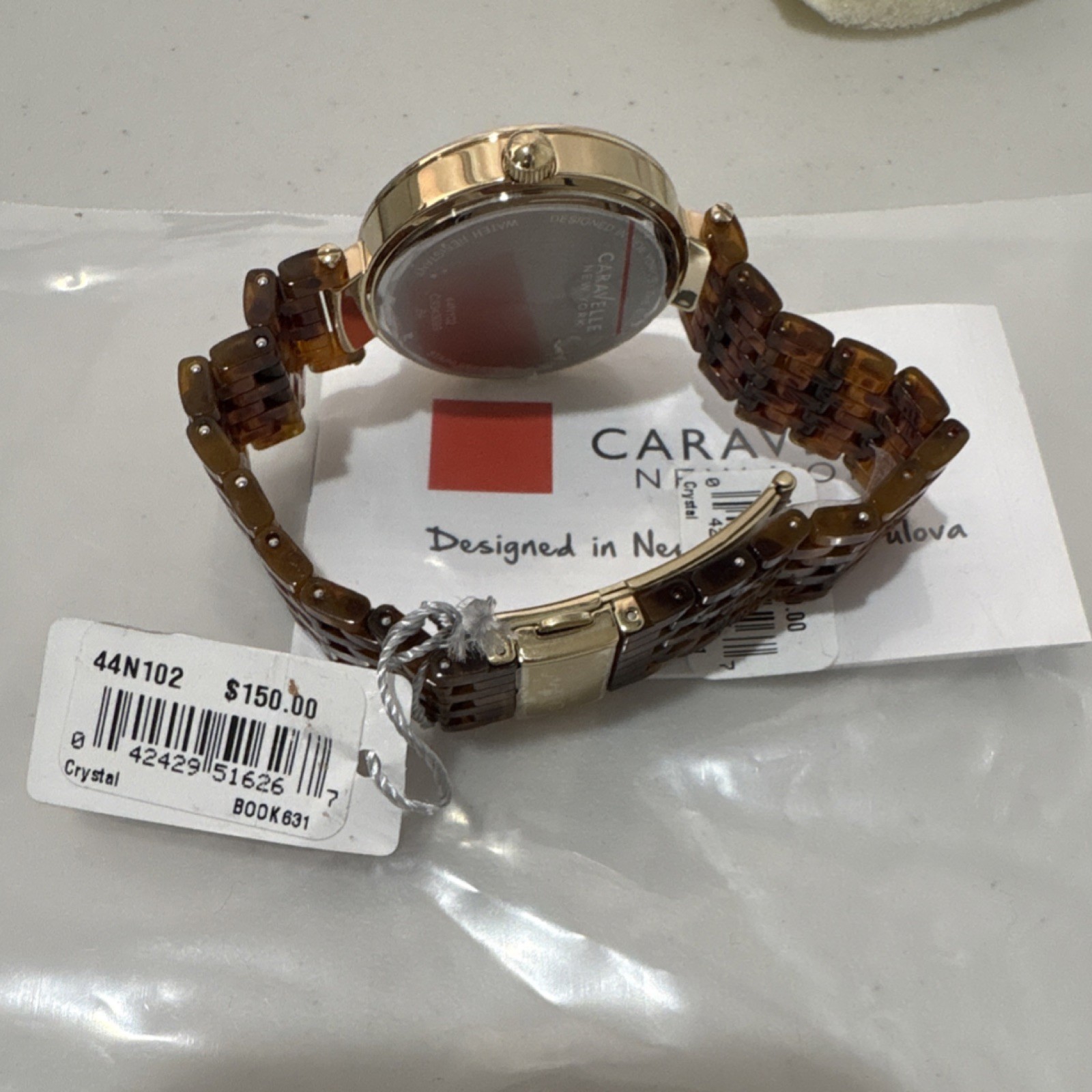 Caravelle New York Women’s Brown Gold Crystal Bezel Watch 44N102