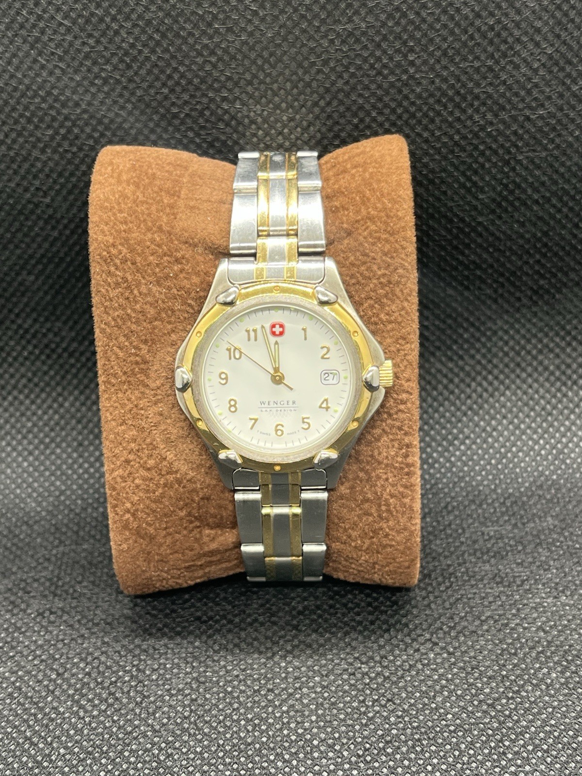 Wenger S.A.K Design Quartz Two-Tone Steel Bracelet White Arabic Dial Date 100m