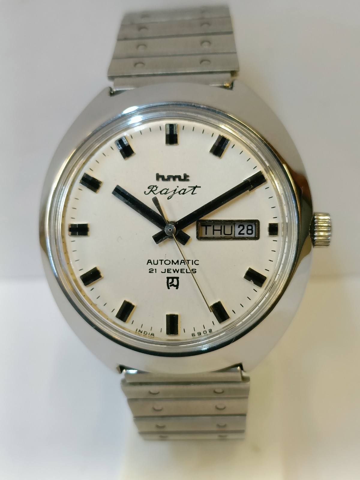 ORIGINAL HMT RAJAT 21J AUTOMATIC WHITE DIAL INDIA MEN’S WORKING CONDITION