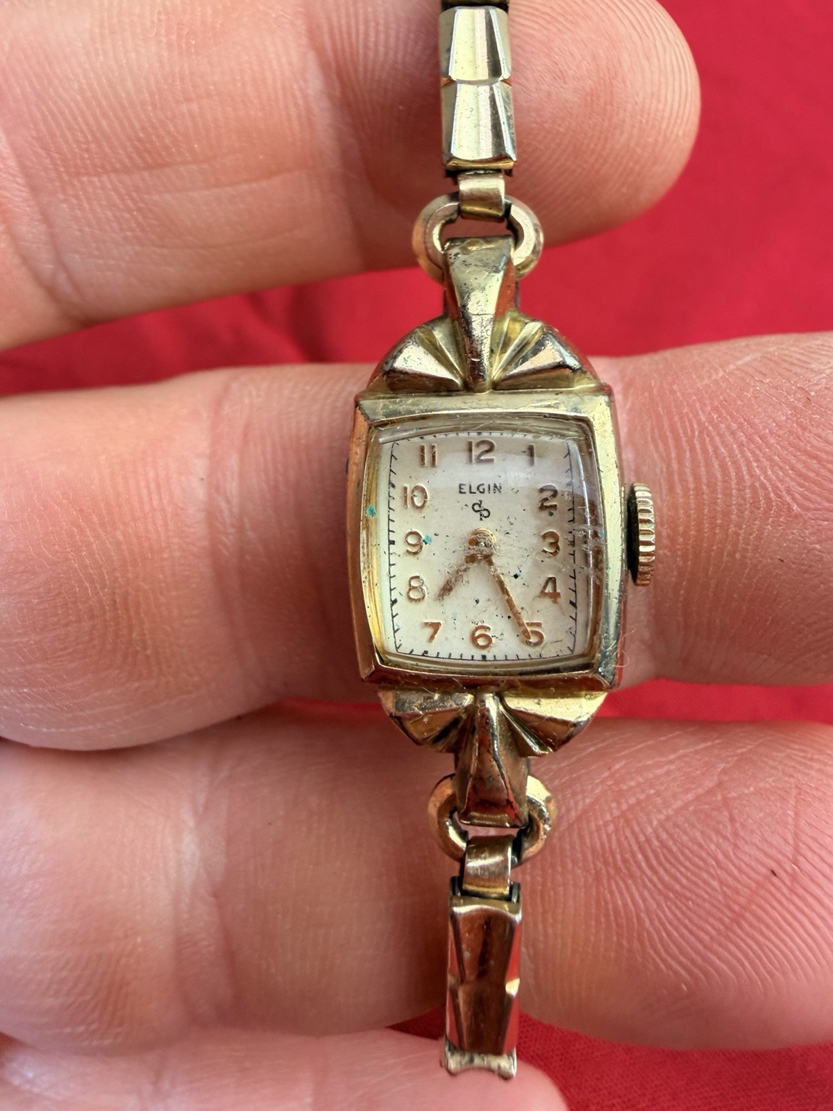 Vtg Elgin Ladies Mechanical Watch 10K RGP Bezel Expansion Band Untested