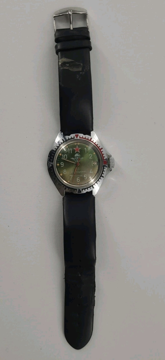 Vostok Russian Army Paratrooper Watch Green Dial Silver Case