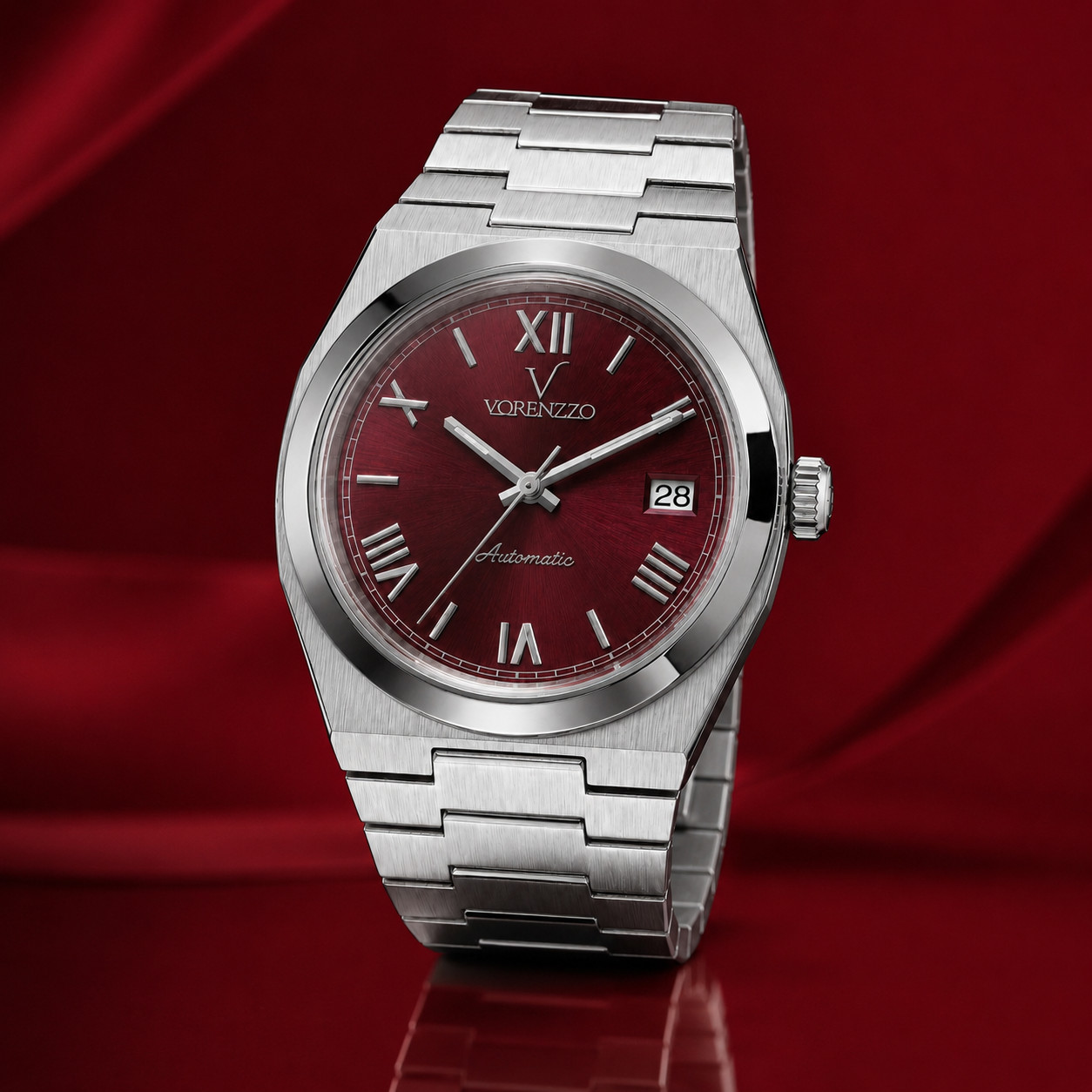 Vorenzzo Burgundy Automatic Watch NH35 Integrated Steel Sapphire 40mm