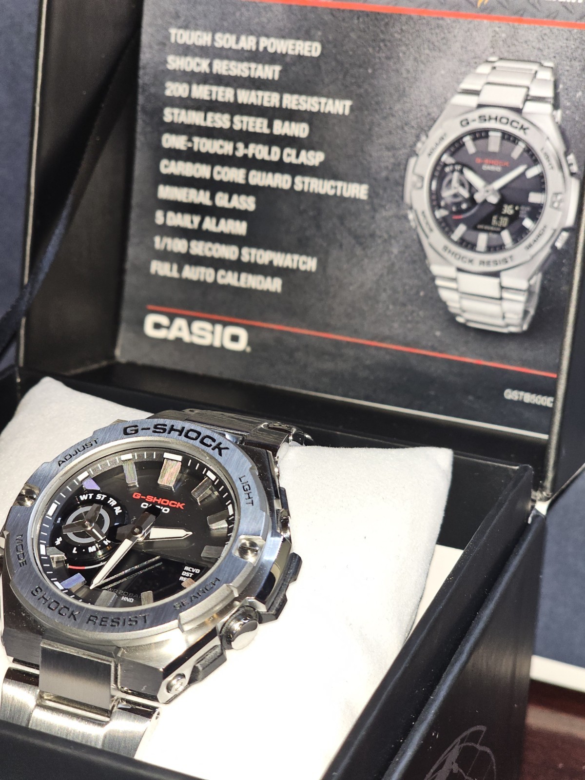 Casio G-SHOCK GSTB500 Bluetooth Tough Solar 200m SS Watch Silver w/ Box