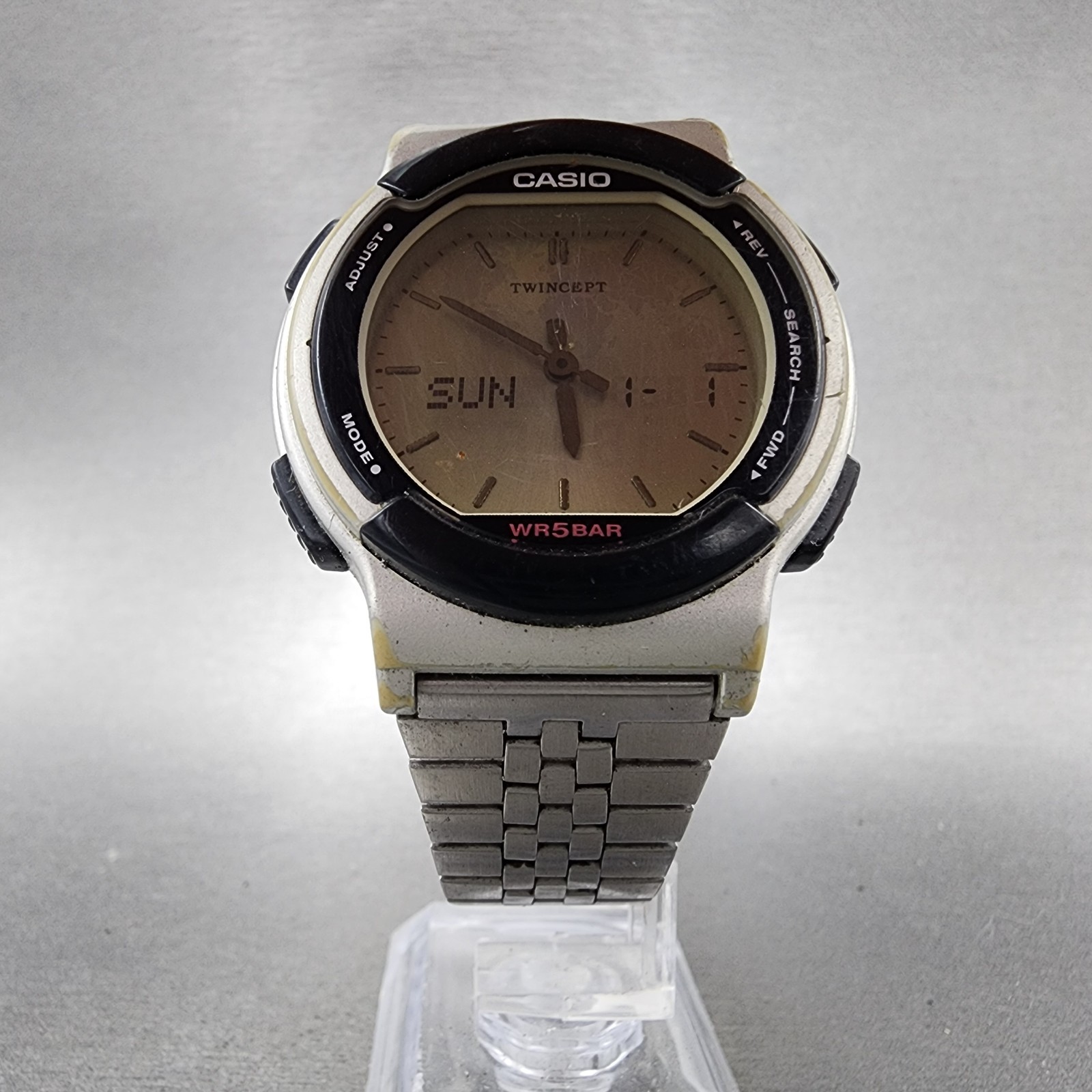 Casio Twincept ABX-53 Watch Men 40mm Gray Dial Silver Tone Alarm Chrono New Batt