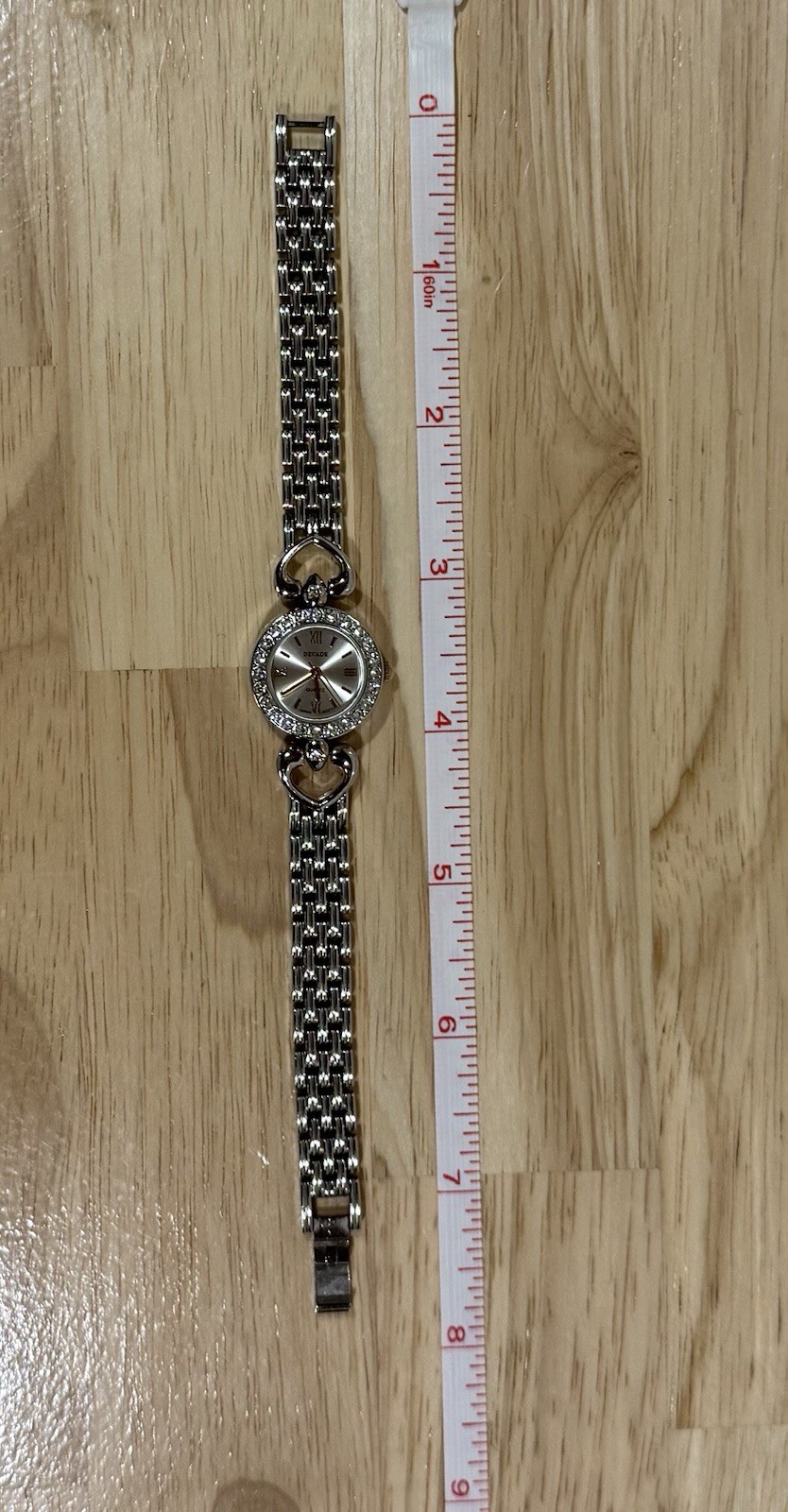 Vintage 7.5” Decade Double Heart Quartz Watch With Rhinestones – 10MM Band