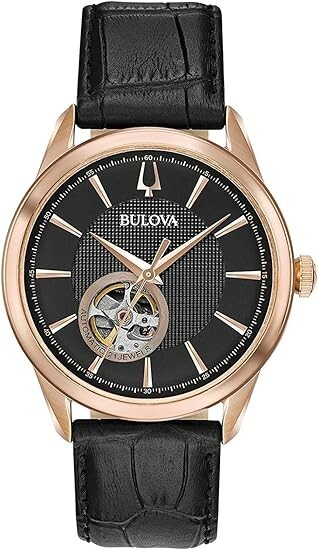 Bulova Automatic Classic Nice Wrist Watch For Men Black Leather Strap