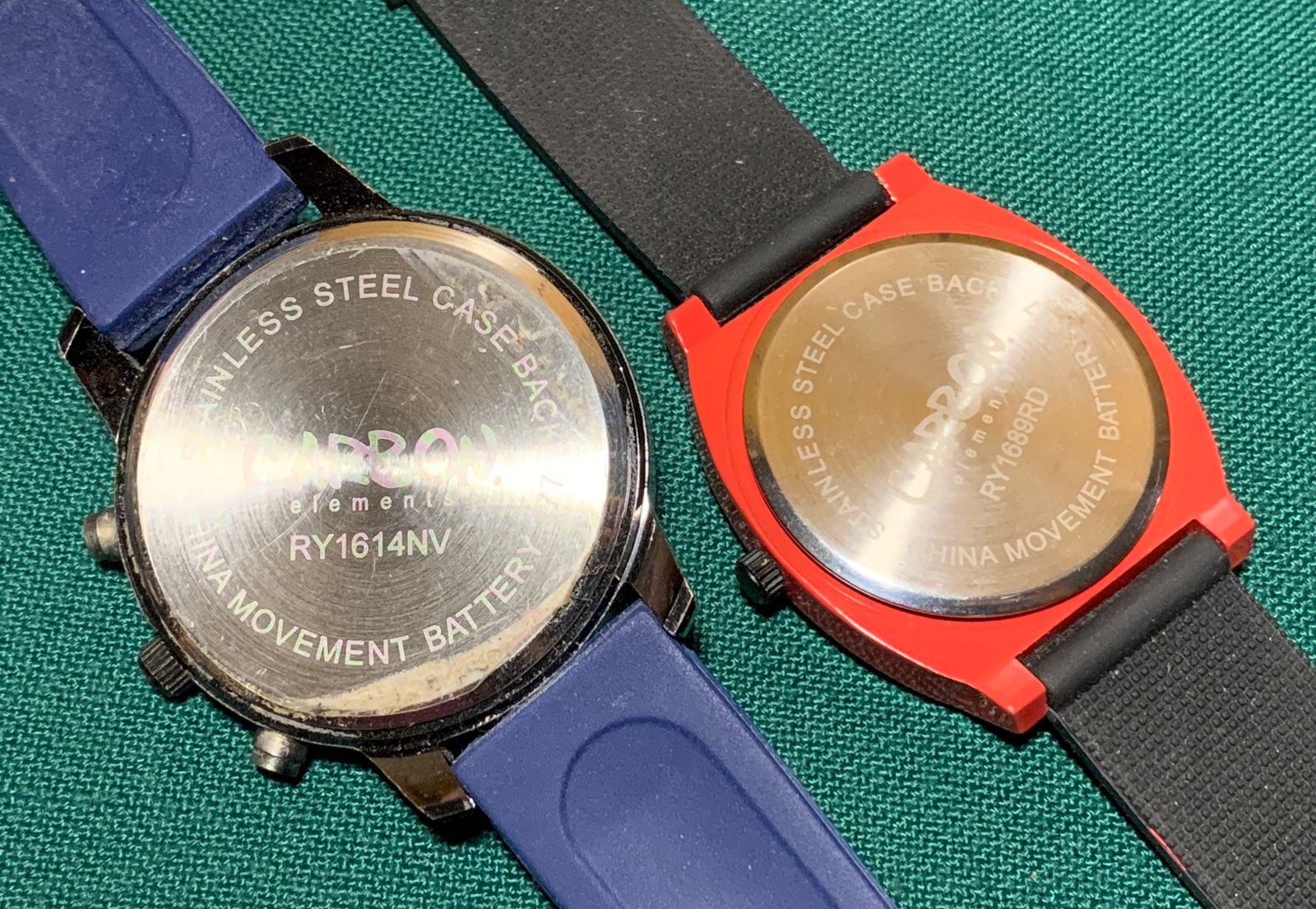 4 Vtg Carbon ELEMENTS Rose Gold Black Blue Red Mens Stopwatch Sports Watch Lot