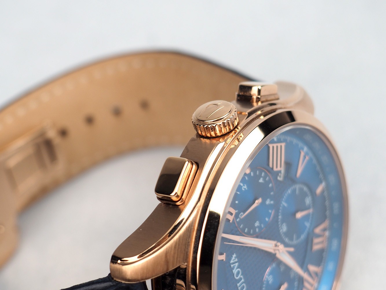 Men’s Bulova Classic Wilton 97B170 Blue Dial Leather Strap Watch 46.5mm w/ Box