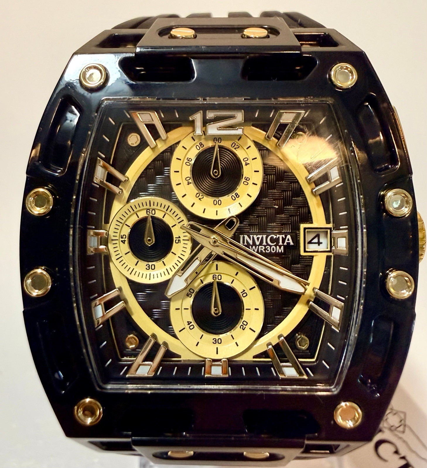 Invicta 70148 S1 Rally 48mm Black and Gold Chronograph Quartz Silicone Strap NIB