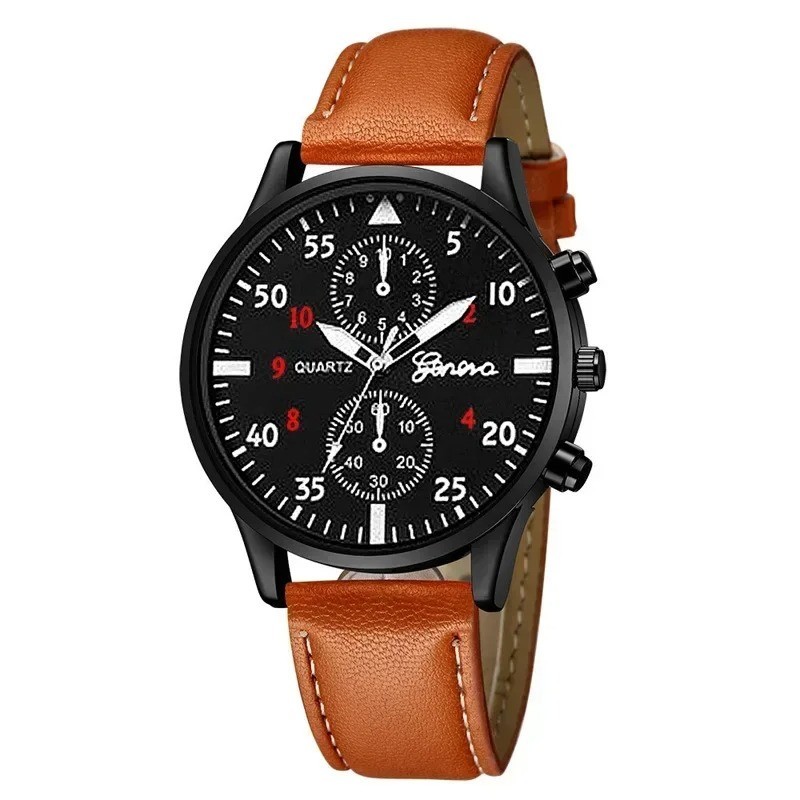 4/2/1pcs Men Sports Watches Set Man Business Quartz Wristwatch Luxury Brown Leat