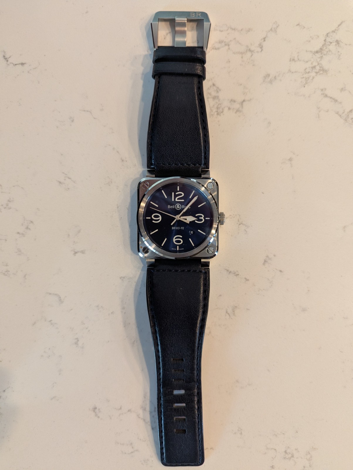 Bell & Ross BR 03-92 42mm Dark Blue Leather band. Excellent condition