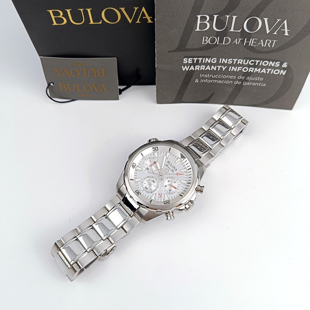 Bulova Marine Star 96B255 White Dial Stainless Chronograph Men’s Quartz Watch