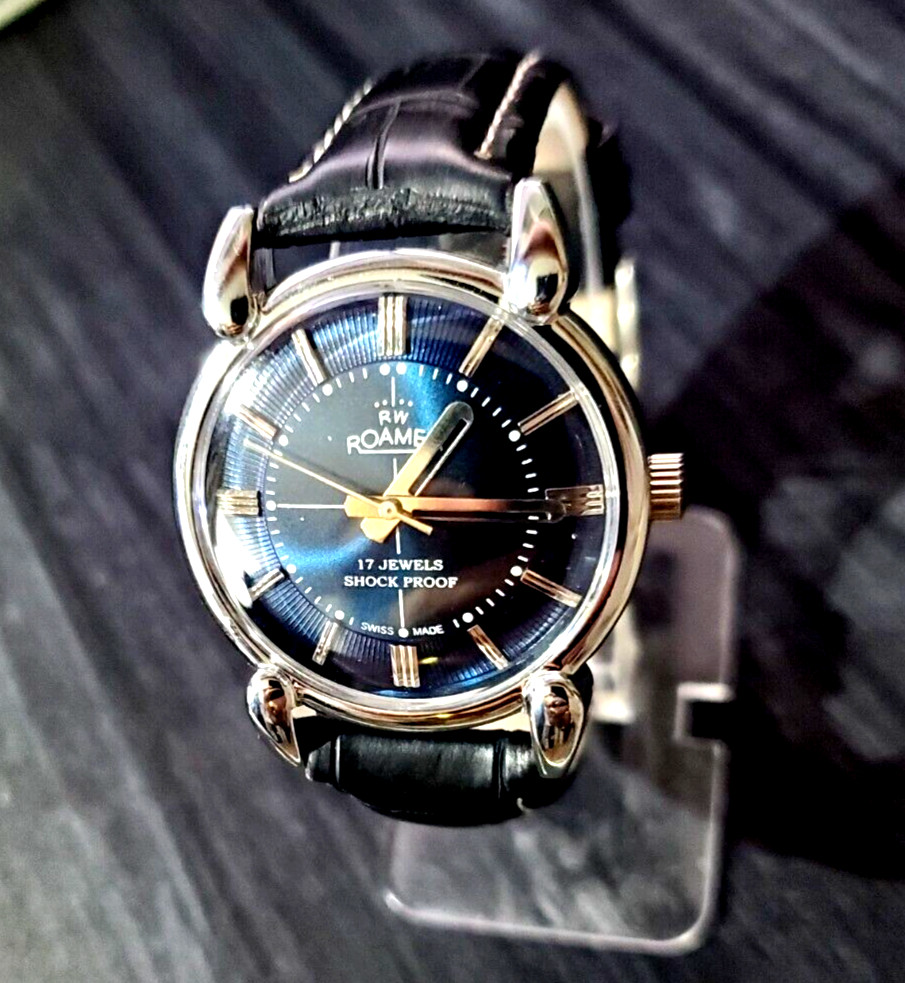 ✨Rare Roamer Brevete Swiss Mens Manual Watch Slv Blu Blk