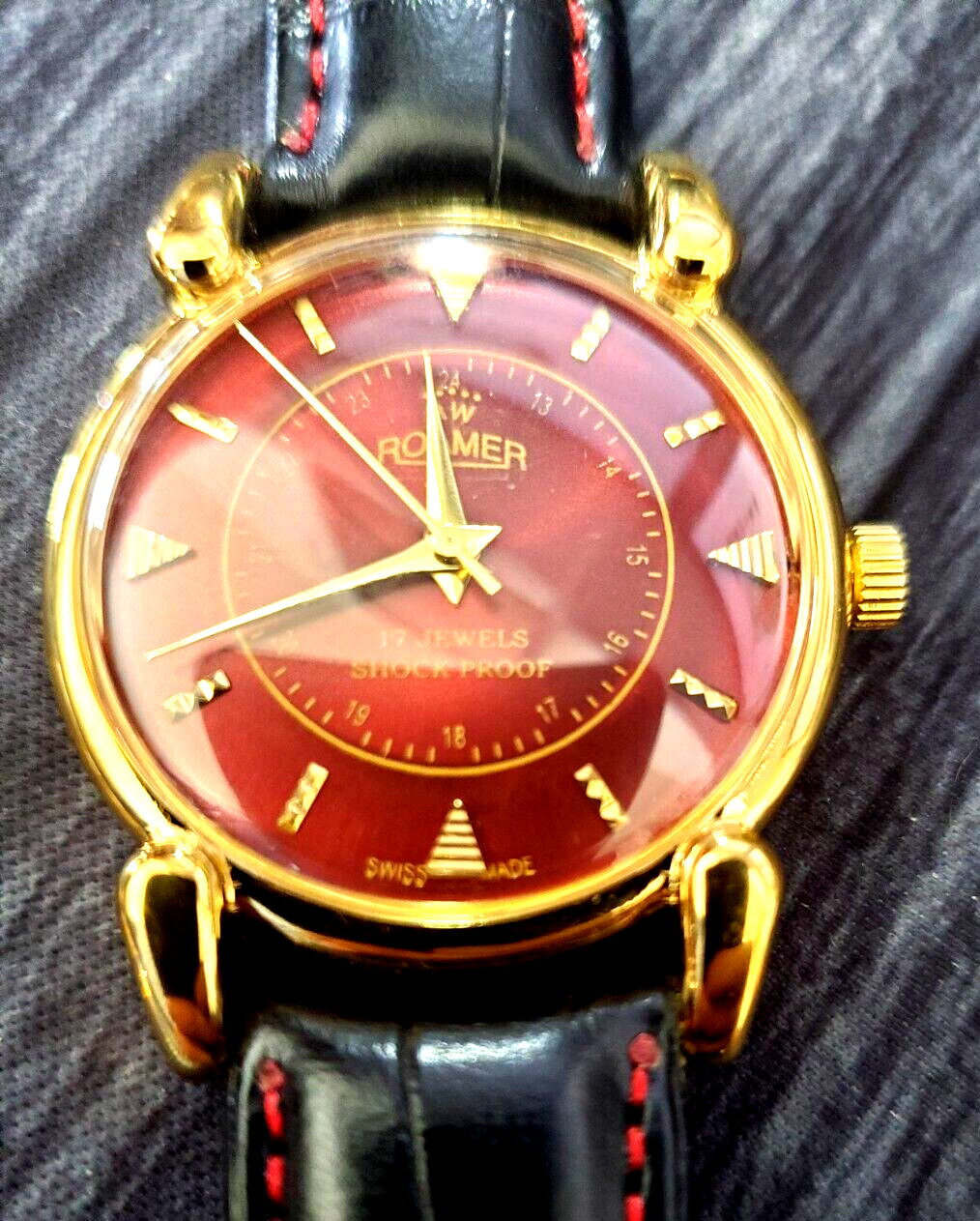 RARE Roamer Brevete Dauphine Swiss Mens Mechanical Watch RED Satin Dial Serviced