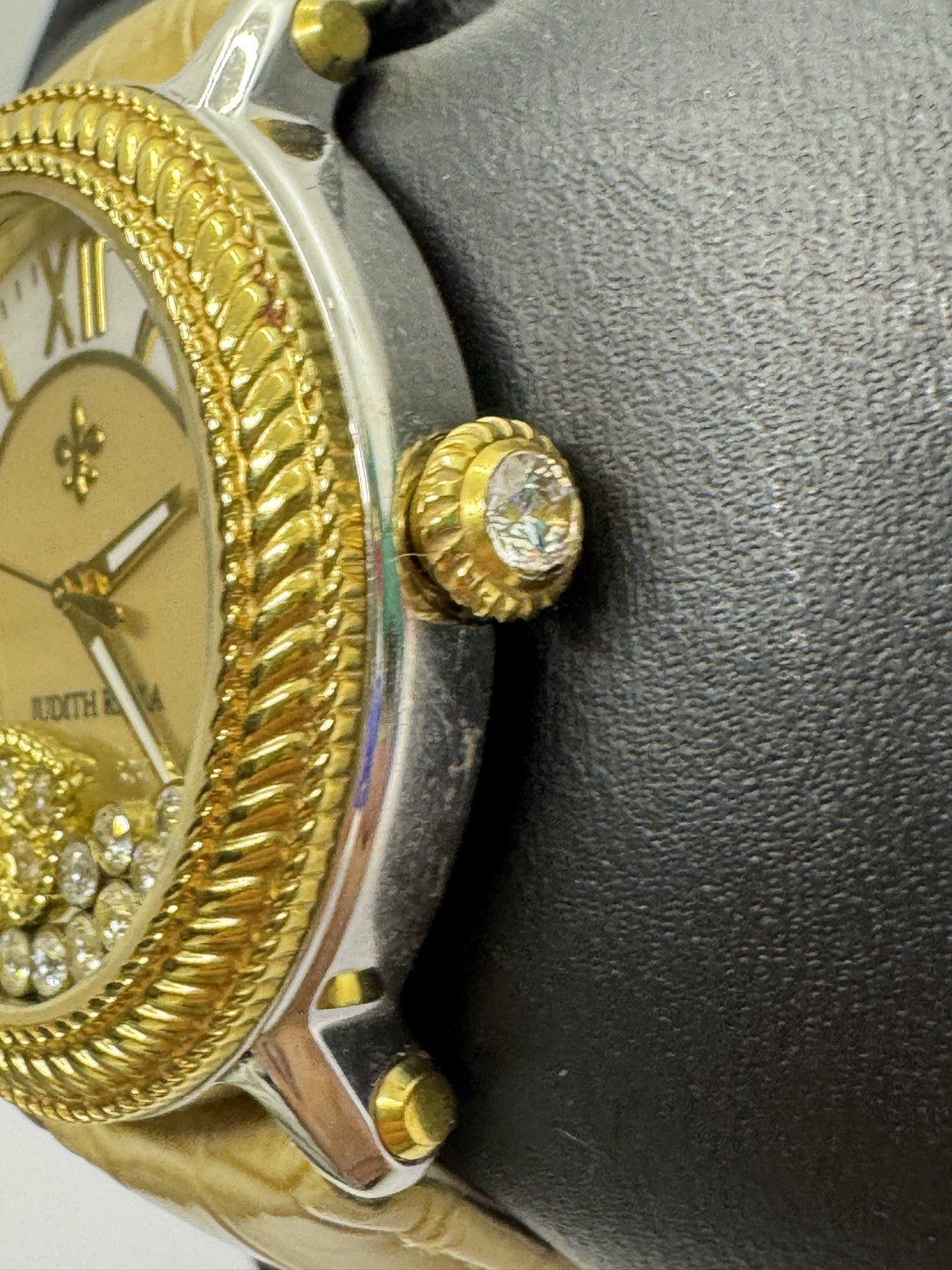 Judith Ripka Floating Crystal Watch Tan Leather approx 6-8″ Needs Battery