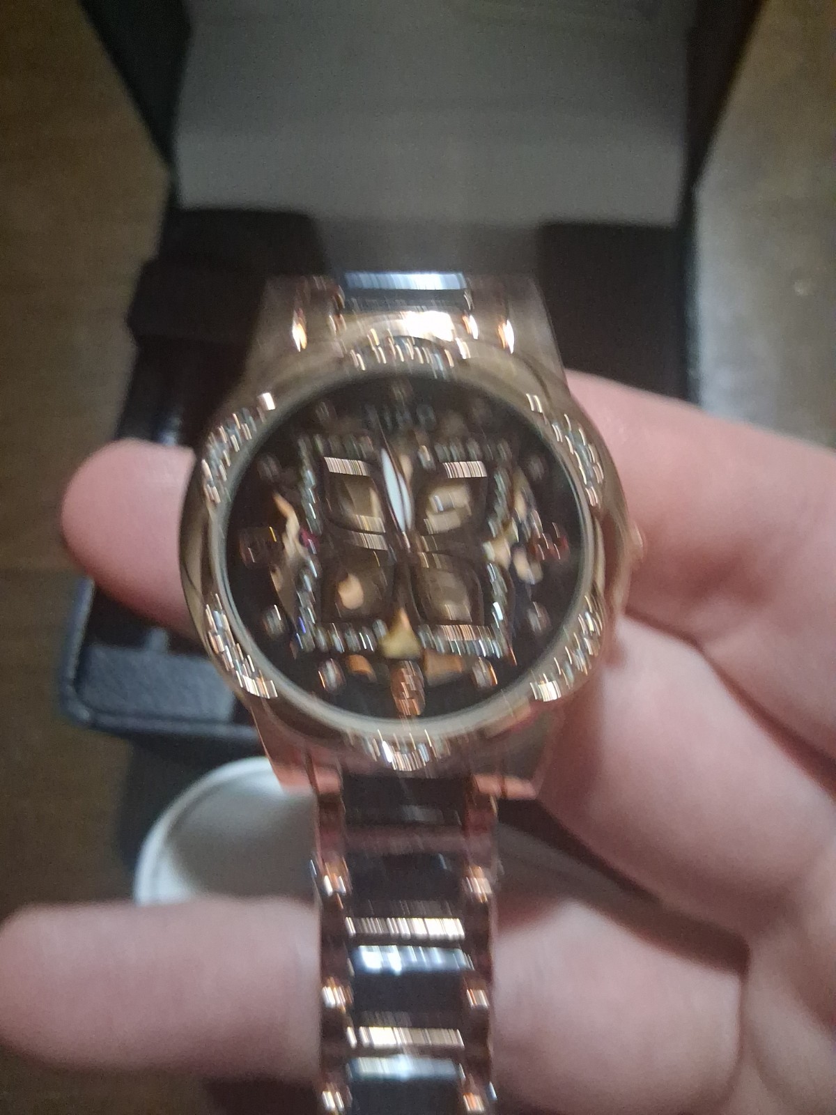 ZIDO skeleton dial automatic mechanical watch black/rose gold Tone bracelet box
