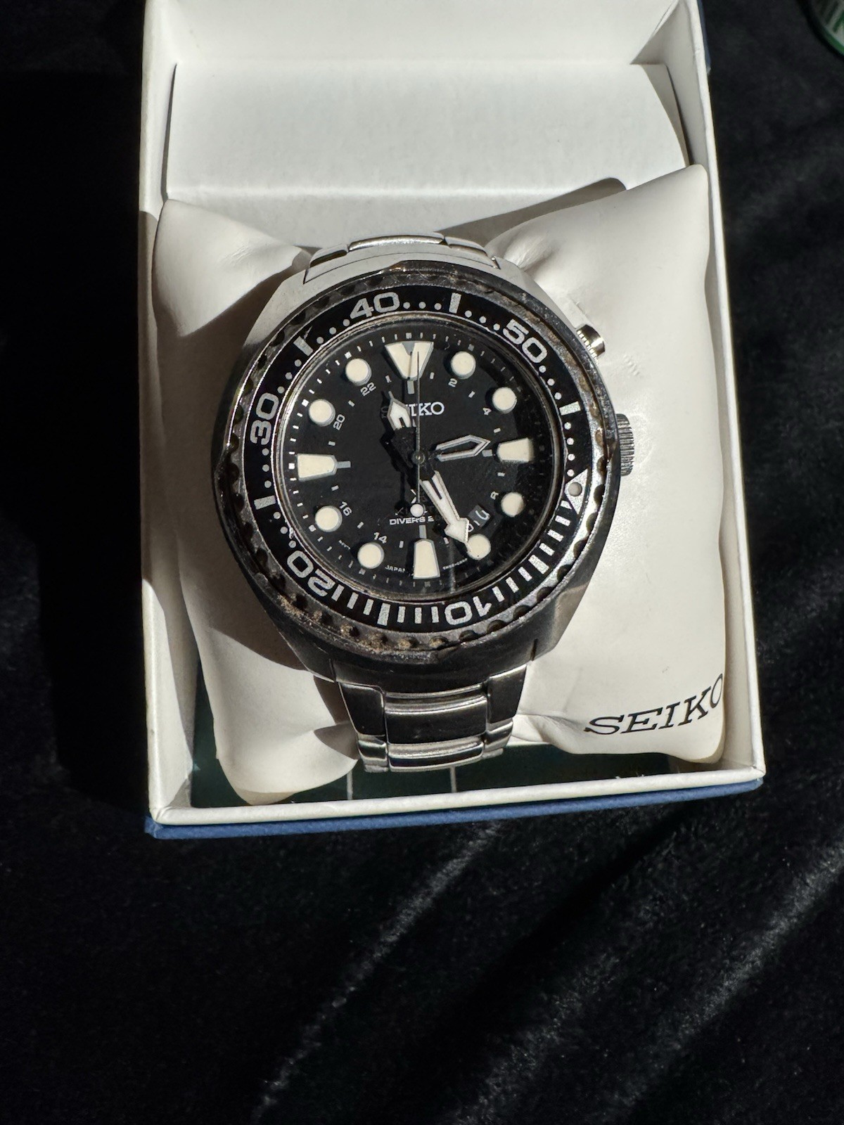 Seiko kinetic air diver Men’s Watch Black Dial Date Uni Rotating Bezel 200