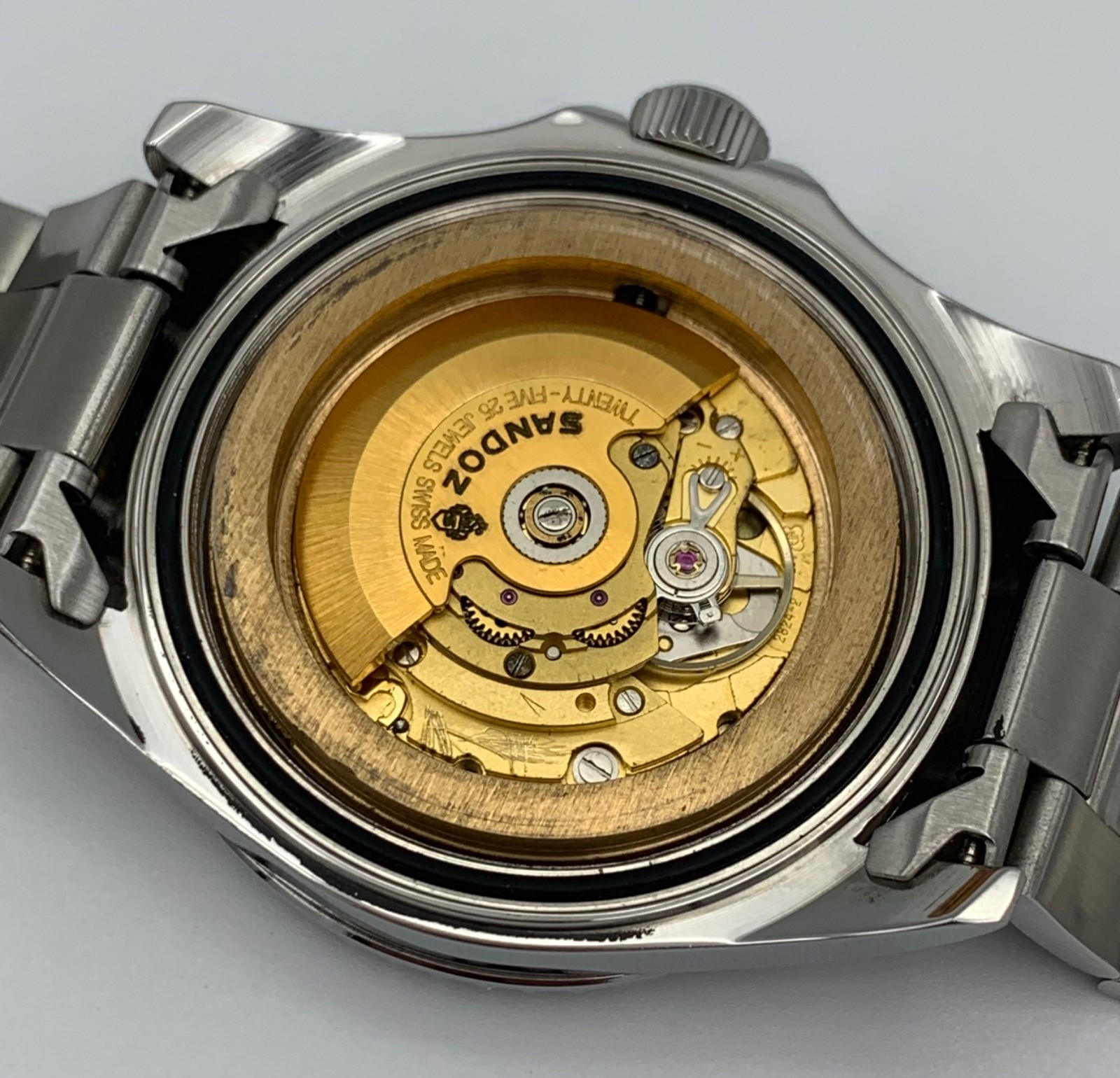 Sandoz Automatic Diver Watch 25 Jewels Sapphire Swiss Made Black Dial