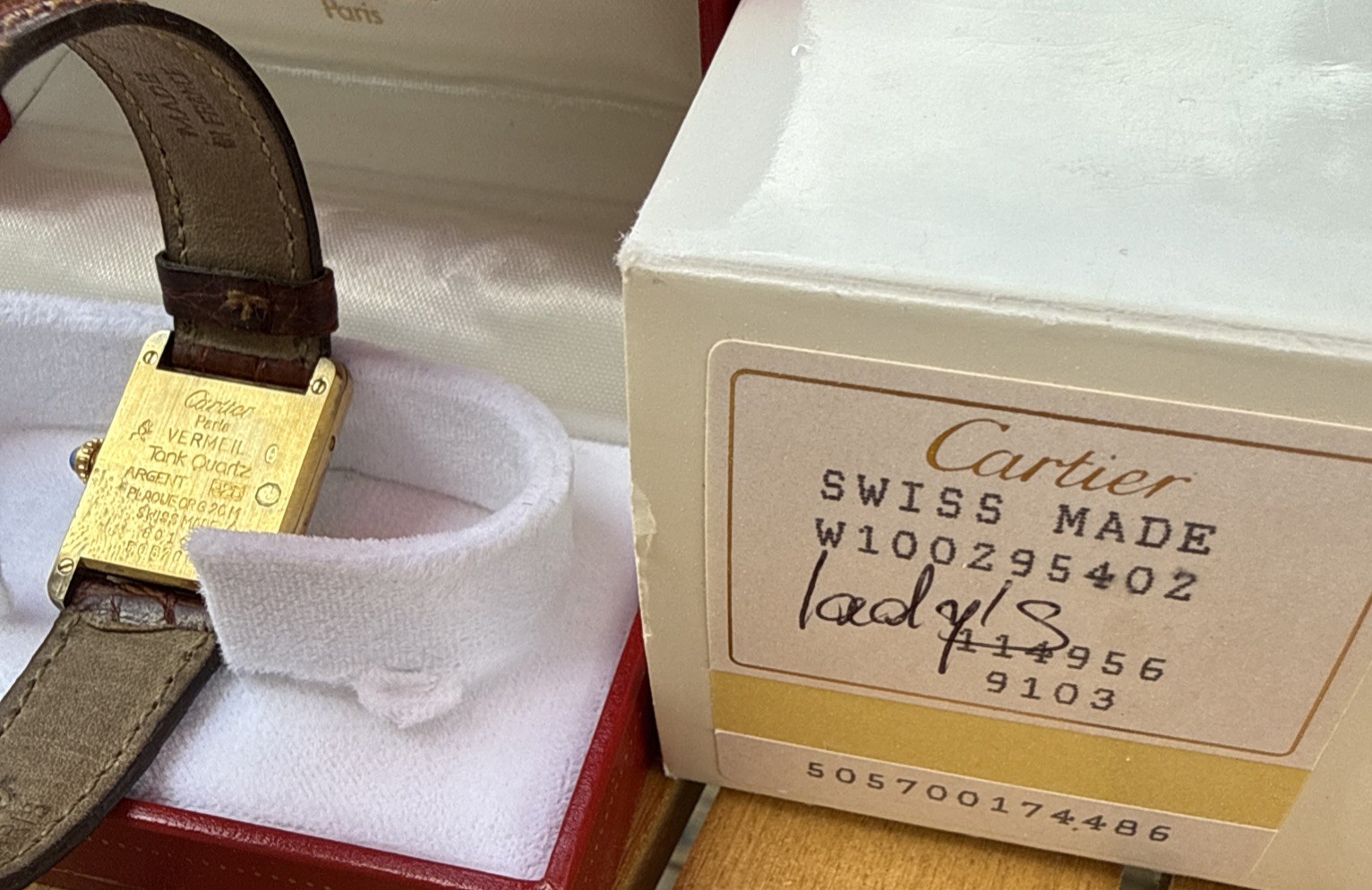Vintage Must de Cartier Tank 5057001 Vermeil SM Quartz Womens Watch Box Inserts